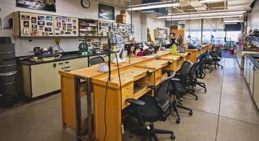 A colorful view of the Jewelry Design and Metalsmithing Workshop.